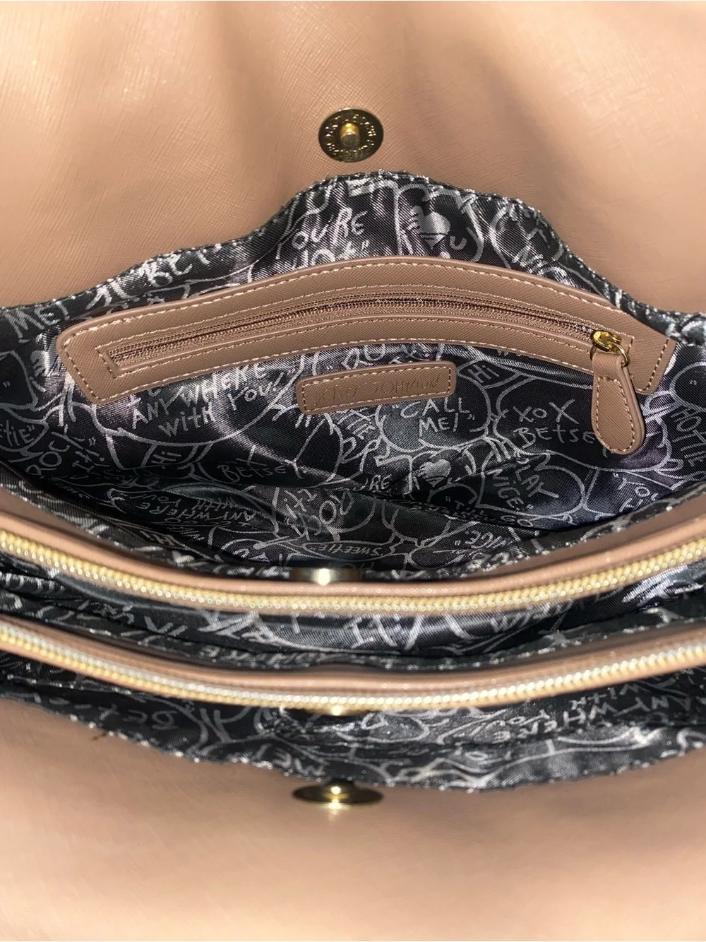 Betsey Johnson Brown and‎ Cream Striped Tote with Bow Charm 16” x12”